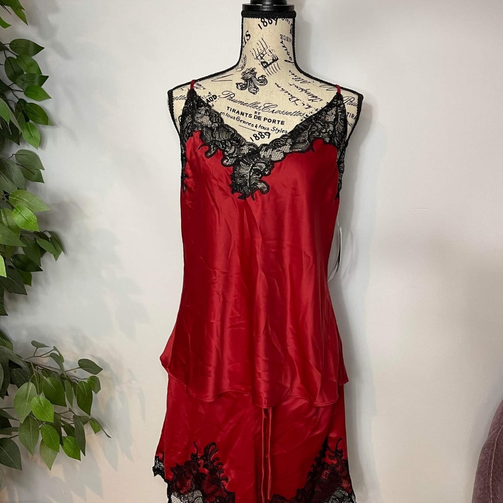 NEW Natori plume camisol/tap set Red/black lace